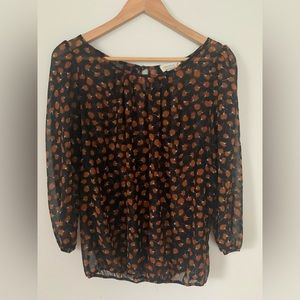 Love Tree blouse navy blue and orange floral